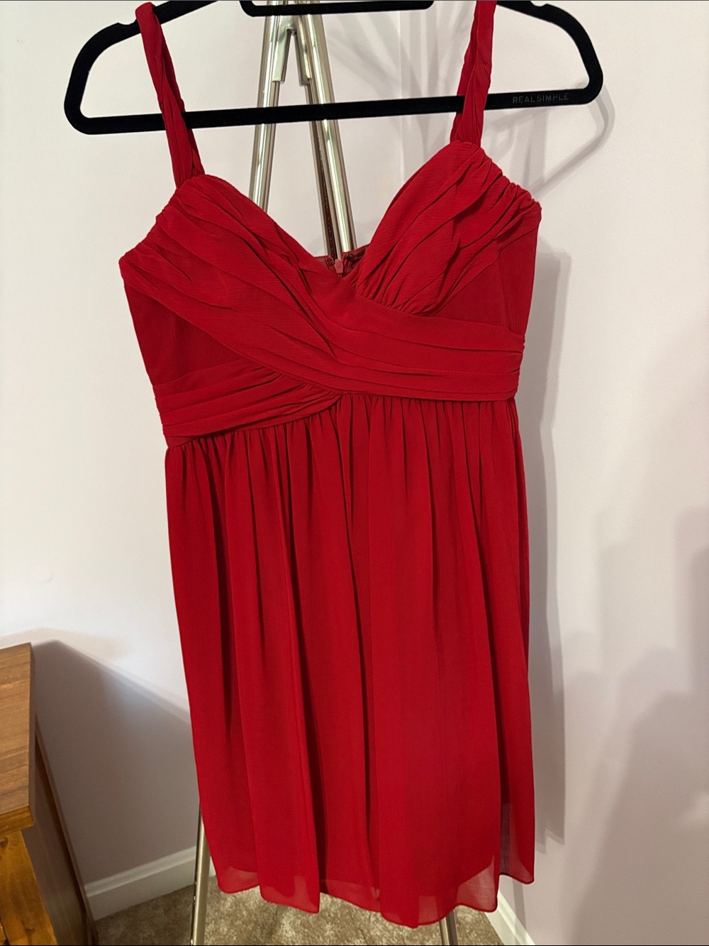 London Times Red Sleeveless Pleated Bodice Mini Dress